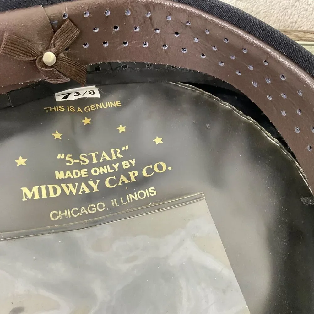 5 Star Police Hat Midway Cap Co. Black Strap Silver P Button size 7 3/8